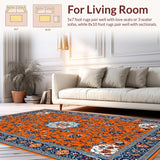 Ultra Soft Area Rug, Non Slip, Stain Resistant, Washable Area Rugs for Living Room, Bedroom, Charming Rustic Botanical Print(Orange)