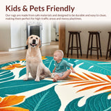 Ultra Soft Area Rug, Non Slip, Stain Resistant, Washable Area Rugs for Living Room, Bedroom, Serene Blue Tropical Elegance(Green)