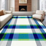 Asymmetric Blue Green and Beige Plaid Featuring Bold Linear(Blue)