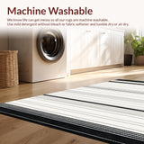 Ultra Soft Area Rug, Non Slip, Stain Resistant, Washable Area Rugs for Living Room, Bedroom, Monochrome Linear Weave Rug With Bold Stripes And Contrasting Bands Design(Black)