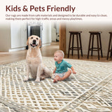 Ultra Soft Area Rug, Non Slip, Stain Resistant, Washable Area Rugs for Living Room, Bedroom, Boho Chic Area Featuring Abstract Diamond Lattice and Faded Tribal(Beige)