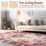 Ultra Soft Area Rug, Non Slip, Stain Resistant, Washable Area Rugs for Living Room, Bedroom, Elegant Antique Diamond Motif(Orange)