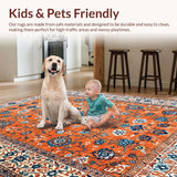 Ultra Soft Area Rug, Non Slip, Stain Resistant, Washable Area Rugs for Living Room, Bedroom, Lively Transitional Floral Fusion(Orange)