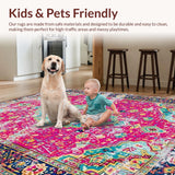 Ultra Soft Area Rug, Non Slip, Stain Resistant, Washable Area Rugs for Living Room, Bedroom, Vibrant Ogee Patterned Visual Appeal(Pink)