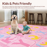 Ultra Soft Area Rug, Non Slip, Stain Resistant, Washable Area Rugs for Living Room, Bedroom, Joyful Discovery Pattern with Bold Colors(Pink)