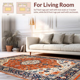 Ultra Soft Area Rug, Non Slip, Stain Resistant, Washable Area Rugs for Living Room, Bedroom, Rustic Orange and Navy Elegance(Orange)