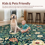 Ultra Soft Area Rug, Non Slip, Stain Resistant, Washable Area Rugs for Living Room, Bedroom, Nature-Inspired Boho Floral Elegance(Blue)