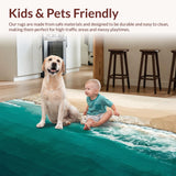 Beige Teal Ocean Scenery Coastal Beach Theme Indoor Floor(Blue)