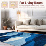 Ultra Soft Area Rug, Non Slip, Stain Resistant, Washable Area Rugs for Living Room, Bedroom, Contemporary Abstract Curved Design(Blue)