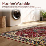 Ultra Soft Area Rug, Non Slip, Stain Resistant, Washable Area Rugs for Living Room, Bedroom, Rich Red Vintage Floral Design(Red)