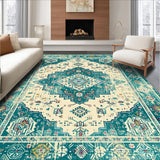 Ultra Soft Area Rug, Non Slip, Stain Resistant, Washable Area Rugs for Living Room, Bedroom, Elegant Trellis Motif in Aqua(Beige)