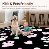 Ultra Soft Area Rug, Non Slip, Stain Resistant, Washable Area Rugs for Living Room, Bedroom, Playful Colorful Paw Print Motif(Black)