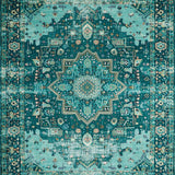 Ultra Soft Area Rug, Non Slip, Stain Resistant, Washable Area Rugs for Living Room, Bedroom, Elegant Distressed Medallion Motif(Blue)