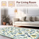 Ultra Soft Area Rug, Non Slip, Stain Resistant, Washable Area Rugs for Living Room, Bedroom, Charming Yellow Toned Vintage Charm(White)