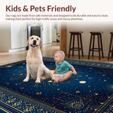 Ultra Soft Area Rug, Non Slip, Stain Resistant, Washable Area Rugs for Living Room, Bedroom, Celestial Whimsical Sun Motif(Blue)