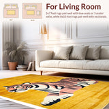 Ultra Soft Area Rug, Non Slip, Stain Resistant, Washable Area Rugs for Living Room, Bedroom, Vibrant Yellow Animal Motif(Gold)