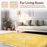 Ultra Soft Area Rug, Non Slip, Stain Resistant, Washable Area Rugs for Living Room, Bedroom, Chic Floral Transitional Elegance(Yellow)