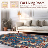 Ultra Soft Area Rug, Non Slip, Stain Resistant, Washable Area Rugs for Living Room, Bedroom, Vibrant Floral Ogee Motif(Blue)