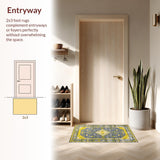 Ultra Soft Area Rug, Non Slip, Stain Resistant, Washable Area Rugs for Living Room, Bedroom, Chic Geometric Grey Yellow Fusion(Gray)