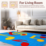 Ultra Soft Area Rug, Non Slip, Stain Resistant, Washable Area Rugs for Living Room, Bedroom, Playful Rhythm Inspired Aesthetic(Blue)