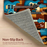 Ultra Soft Area Rug, Non Slip, Stain Resistant, Washable Area Rugs for Living Room, Bedroom, Modern Graphic Bass Guitar Imagery(Brown)