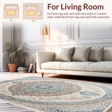 Ultra Soft Area Rug, Non Slip, Stain Resistant, Washable Area Rugs for Living Room, Bedroom, Damask Grey and Teal Office Stain-Resistant Carpet(Beige)