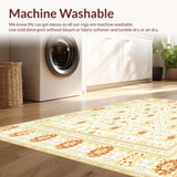 Ultra Soft Area Rug, Non Slip, Stain Resistant, Washable Area Rugs for Living Room, Bedroom, Retro Beige Geometric and Floral Fusion Design(Beige)