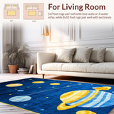 Ultra Soft Area Rug, Non Slip, Stain Resistant, Washable Area Rugs for Living Room, Bedroom, Whimsical Celestial Cartoon Imagery(Blue)