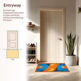 Ultra Soft Area Rug, Non Slip, Stain Resistant, Washable Area Rugs for Living Room, Bedroom, Energetic Blue and White Pattern(Orange)
