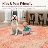 Ultra Soft Area Rug, Non Slip, Stain Resistant, Washable Area Rugs for Living Room, Bedroom, Vibrant Ogee Inspired Artwork(Orange)