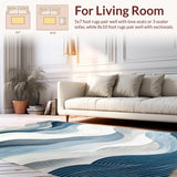 Ultra Soft Area Rug, Non Slip, Stain Resistant, Washable Area Rugs for Living Room, Bedroom, Sleek Abstract Wave Motif(Blue)