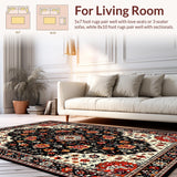 Ultra Soft Area Rug, Non Slip, Stain Resistant, Washable Area Rugs for Living Room, Bedroom, Artful Colorful Floral Arrangement(Black)