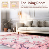Ultra Soft Area Rug, Non Slip, Stain Resistant, Washable Area Rugs for Living Room, Bedroom, Tranquil Rustic Blossom Theme(Pink)