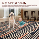 Ultra Soft Area Rug, Non Slip, Stain Resistant, Washable Area Rugs for Living Room, Bedroom, Elegant Charcoal and Peach Stripes(Black)