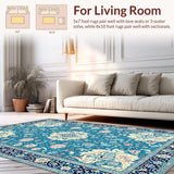 Ultra Soft Area Rug, Non Slip, Stain Resistant, Washable Area Rugs for Living Room, Bedroom, Coastal Elegance Floral Motif(Blue)