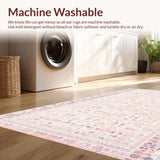 Ultra Soft Area Rug, Non Slip, Stain Resistant, Washable Area Rugs for Living Room, Bedroom, Elegant Blush Pink Low Pile Rug with Mauve Floral and Geometric Fusion(Pink)
