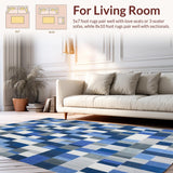 Ultra Soft Area Rug, Non Slip, Stain Resistant, Washable Area Rugs for Living Room, Bedroom, Stylish Patchwork Blue Grey Mosaic(Blue)