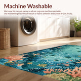 Ultra Soft Area Rug, Non Slip, Stain Resistant, Washable Area Rugs for Living Room, Bedroom, Oceanic Wonderland Low Pile Rug With Aquatic Life Design And Wave Border(Blue)