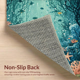 Ultra Soft Area Rug, Non Slip, Stain Resistant, Washable Area Rugs for Living Room, Bedroom, Oceanic Wonderland Low Pile Rug With Aquatic Life Design And Wave Border(Blue)