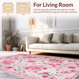 Ultra Soft Area Rug, Non Slip, Stain Resistant, Washable Area Rugs for Living Room, Bedroom, Boho Pastel Floral Kids Room Washable Rug(Pink)