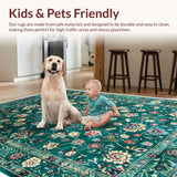 Ultra Soft Area Rug, Non Slip, Stain Resistant, Washable Area Rugs for Living Room, Bedroom, Retro Vintage Non-Slip Dining Area Carpet(Green)