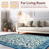 Ultra Soft Area Rug, Non Slip, Stain Resistant, Washable Area Rugs for Living Room, Bedroom, Chic Rustic Botanical Design(Blue)
