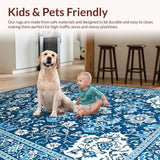 Ultra Soft Area Rug, Non Slip, Stain Resistant, Washable Area Rugs for Living Room, Bedroom, Charming High-Low Floral Arrangement(Blue)