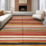Ultra Soft Area Rug, Non Slip, Stain Resistant, Washable Area Rugs for Living Room, Bedroom, Rustic Earthy Striped Motif(Red)