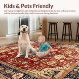 Ultra Soft Area Rug, Non Slip, Stain Resistant, Washable Area Rugs for Living Room, Bedroom, Rustic Tribal Floral Arrangement(Red)
