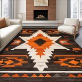 Ultra Soft Area Rug, Non Slip, Stain Resistant, Washable Area Rugs for Living Room, Bedroom, Warm Brown Rustic Geometric Elements(Orange)