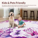 Ultra Soft Area Rug, Non Slip, Stain Resistant, Washable Area Rugs for Living Room, Bedroom, Contemporary Floral Print Delight(Purple)