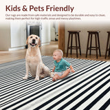 Ultra Soft Area Rug, Non Slip, Stain Resistant, Washable Area Rugs for Living Room, Bedroom, Sleek Linear Contrast Rug Showcasing Sharp Black And White Stripe Motif(Black)