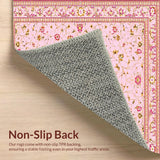 Ultra Soft Area Rug, Non Slip, Stain Resistant, Washable Area Rugs for Living Room, Bedroom, Pastel Soft Textured Medallion Style(Pink)