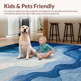 Ultra Soft Area Rug, Non Slip, Stain Resistant, Washable Area Rugs for Living Room, Bedroom, Gradient Spectrum, Blue White Swirls, Art Deco(Blue)
